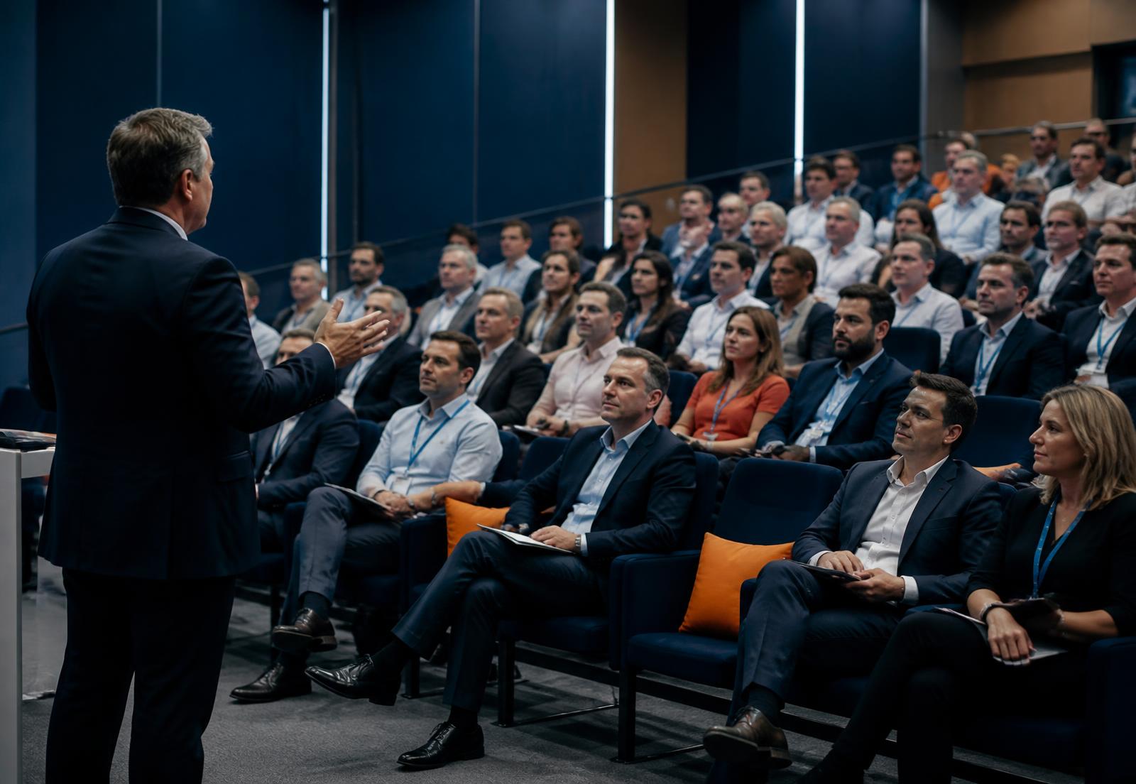 Corretores parceiros reunidos durante um treinamento comercial