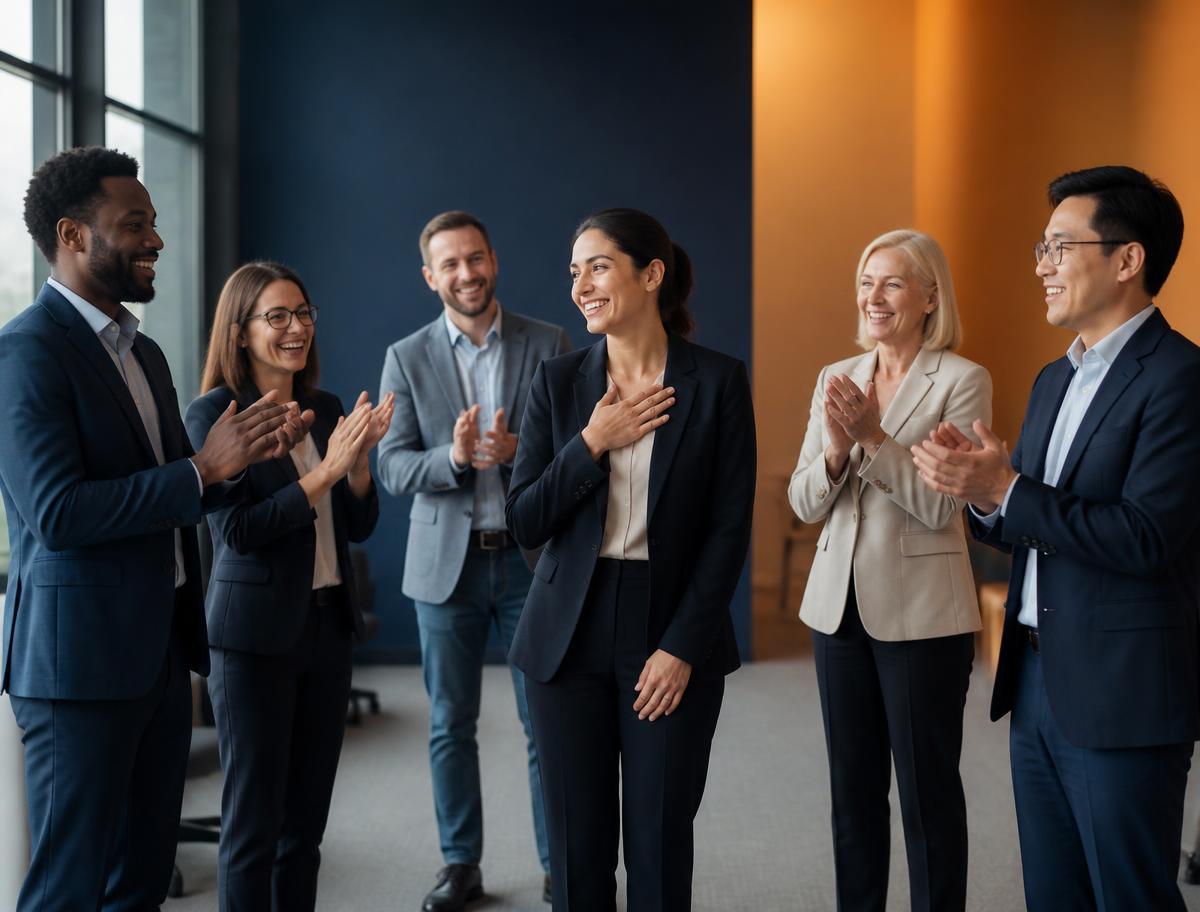 Momento de reconhecimento durante evento corporativo